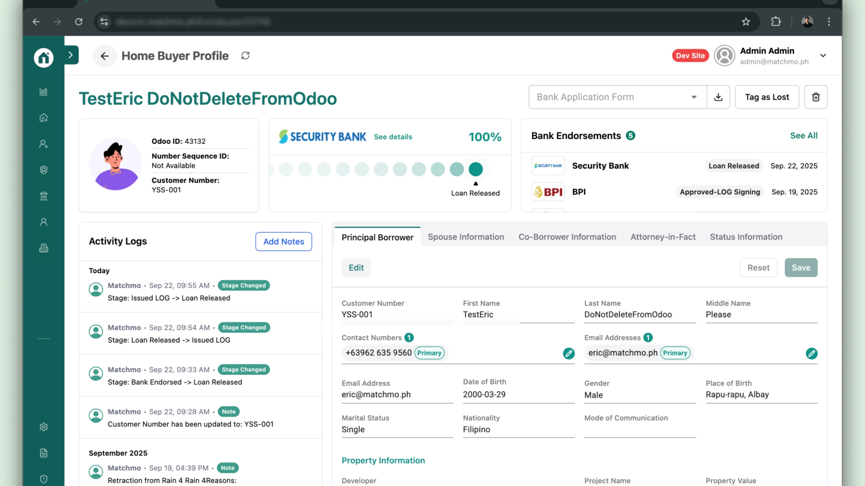 Matchmo Developer CRM